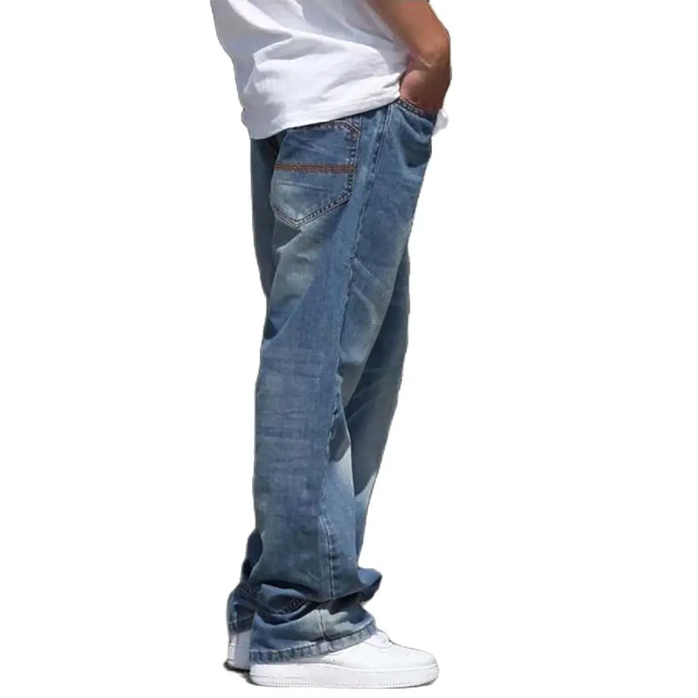 Широкие брюки прямые мужские джинсы шаровары Хип хоп Denim Joggers Брюки Свободные