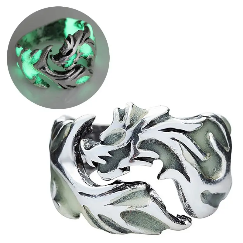 Креативный готический панк ретро тисненый Дракон узор светящееся кольцо крутое