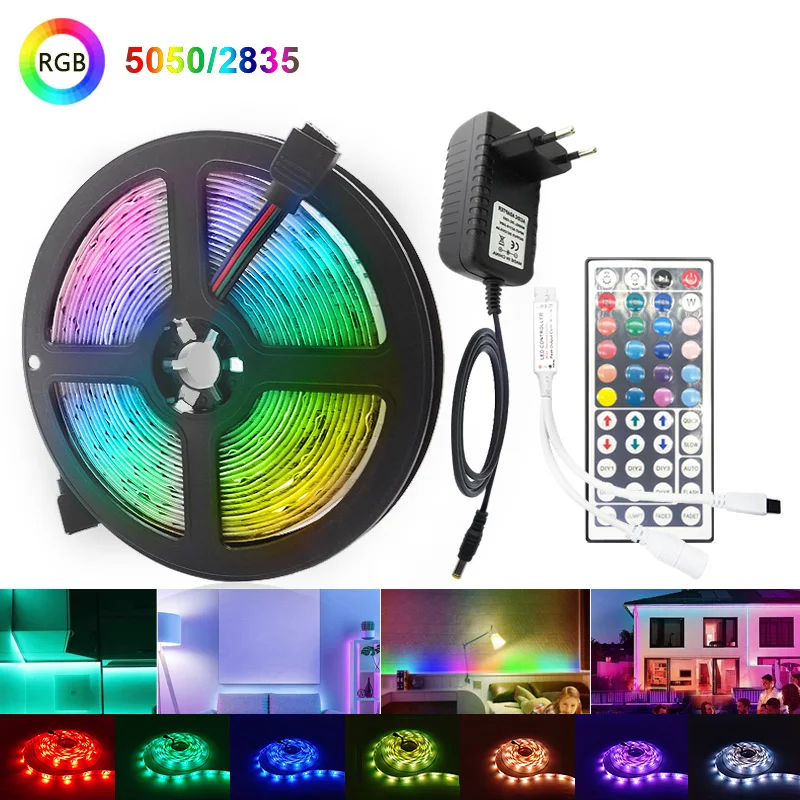 Светодиодная лента RGB 5050 2835, гибкая лента с Wi-Fi, Bluetooth, 12 В, Светодиодная лента 20 м, 5 м, 10 м, 15 м, водонепроницаемая лента с диодом + управление + адаптер