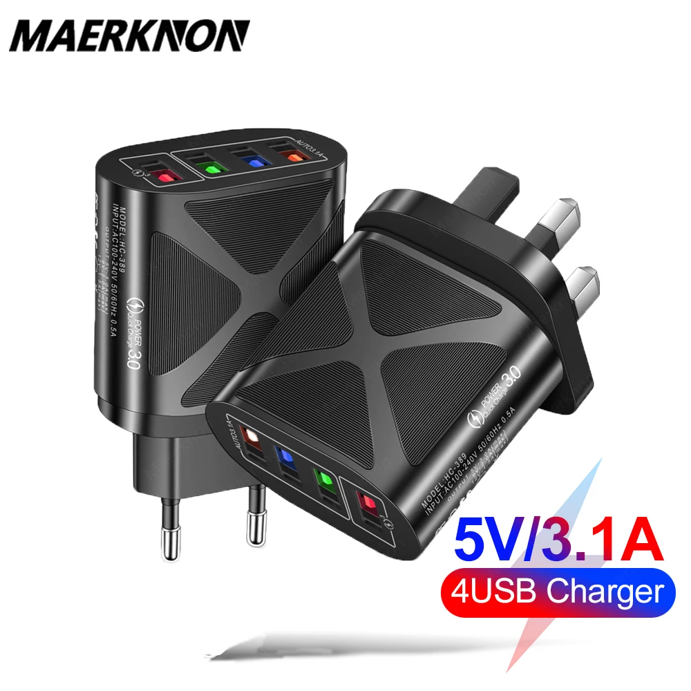 48W USB Charger 4 Port Quick Charge QC 3.0 Wall Travel Phone Fast Charging For Samsung Xiaomi mi 11 EU US UK Plug Adapter