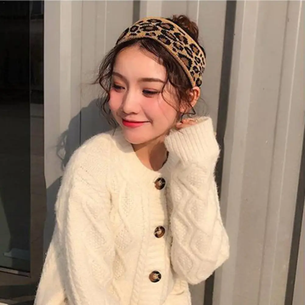 1 шт. Женская повязка на голову с леопардовым принтом вязаная эластичная лента