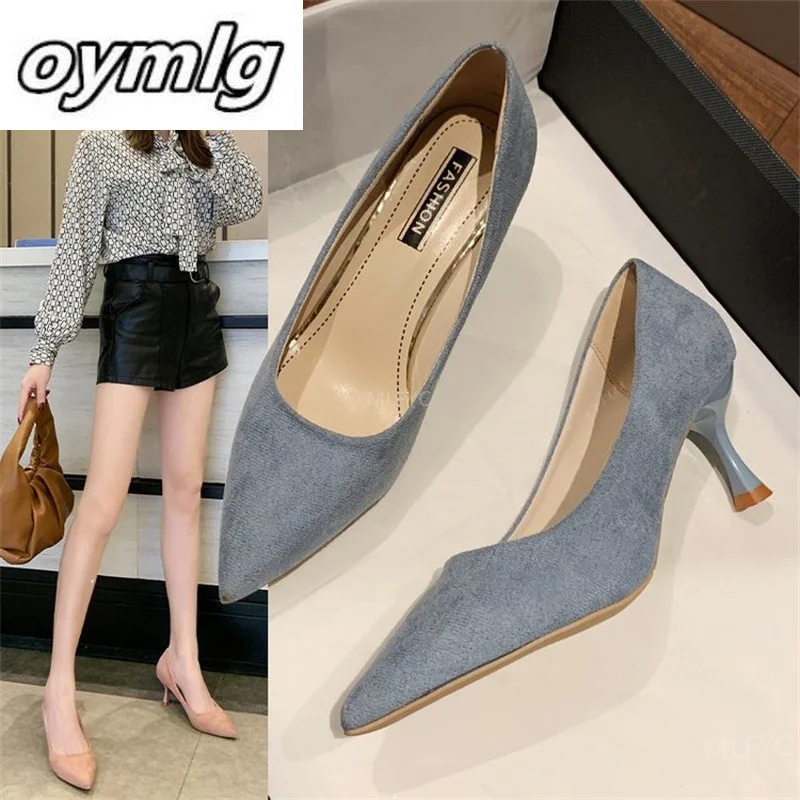 

Туфли женские на шпильке, заостренный носок, замша, высокий каблук, пикантная тонкая обувь, профессиональные офисные