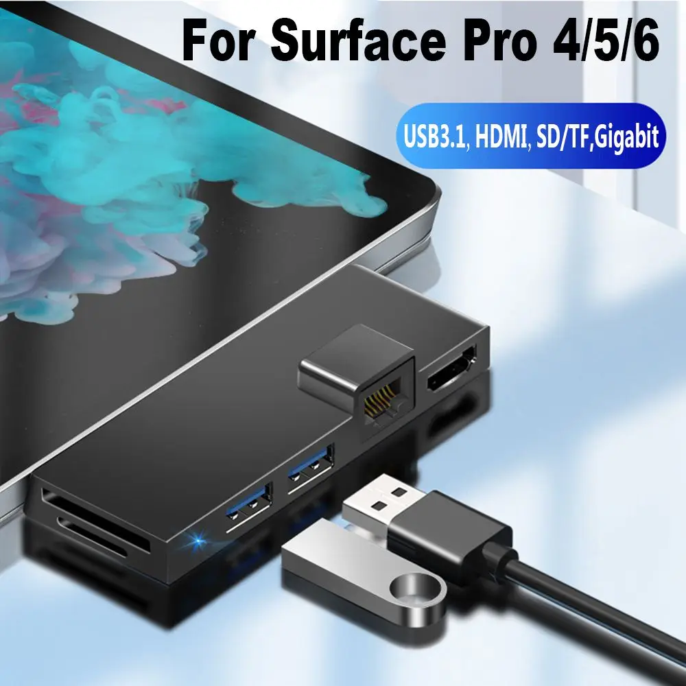 1PC Aluminum Alloy USB 3.0 Hub Docking Station SD/TF Card Reader Gigabit Network Converter For Microsoft Surface Pro 4/5/6 | Компьютеры и
