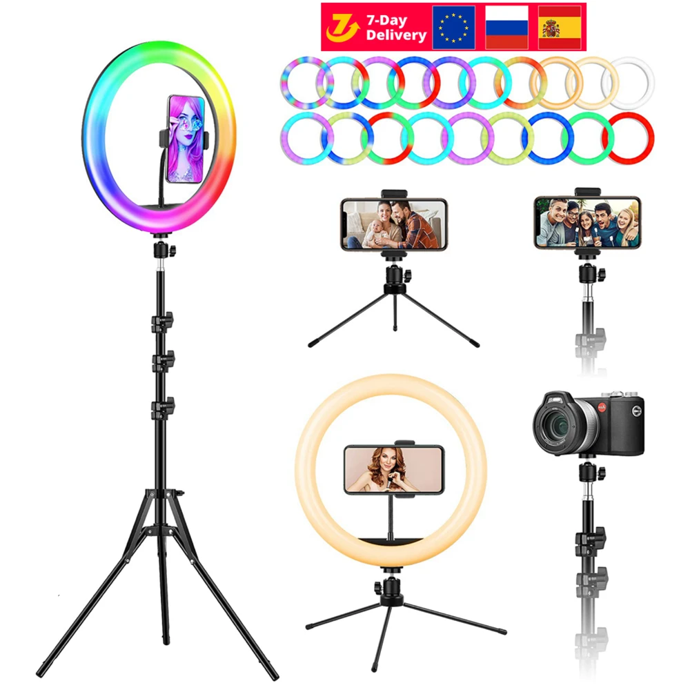 

33cm 13 inch RGB Ring Light With Tripod LED Ring Lamp Flash Video Photography Lights Ringlight For TikTok Youtube Streaming Live