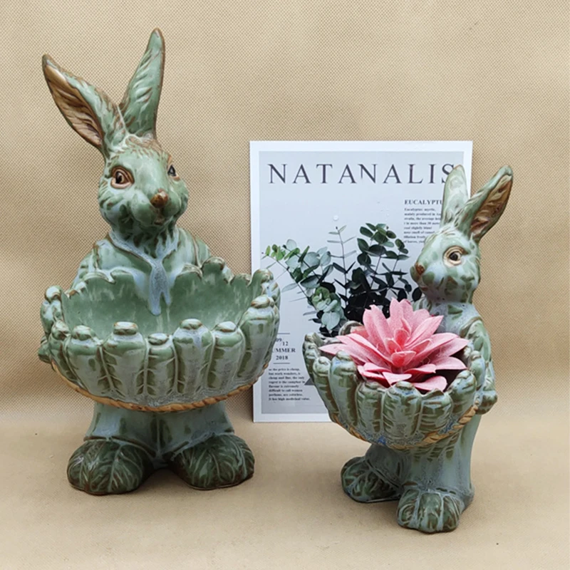 

American Country Garden Creative Bunny Animal Succulent Flower Pot Cute Rabbit Courtyard Balcony Ground Decoration Ornaments