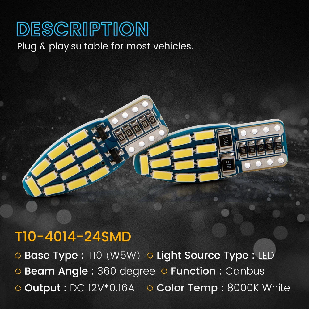 2 шт. светодиодные лампы w5w T10 Canbus 4014 24 SMD | Автомобили и мотоциклы