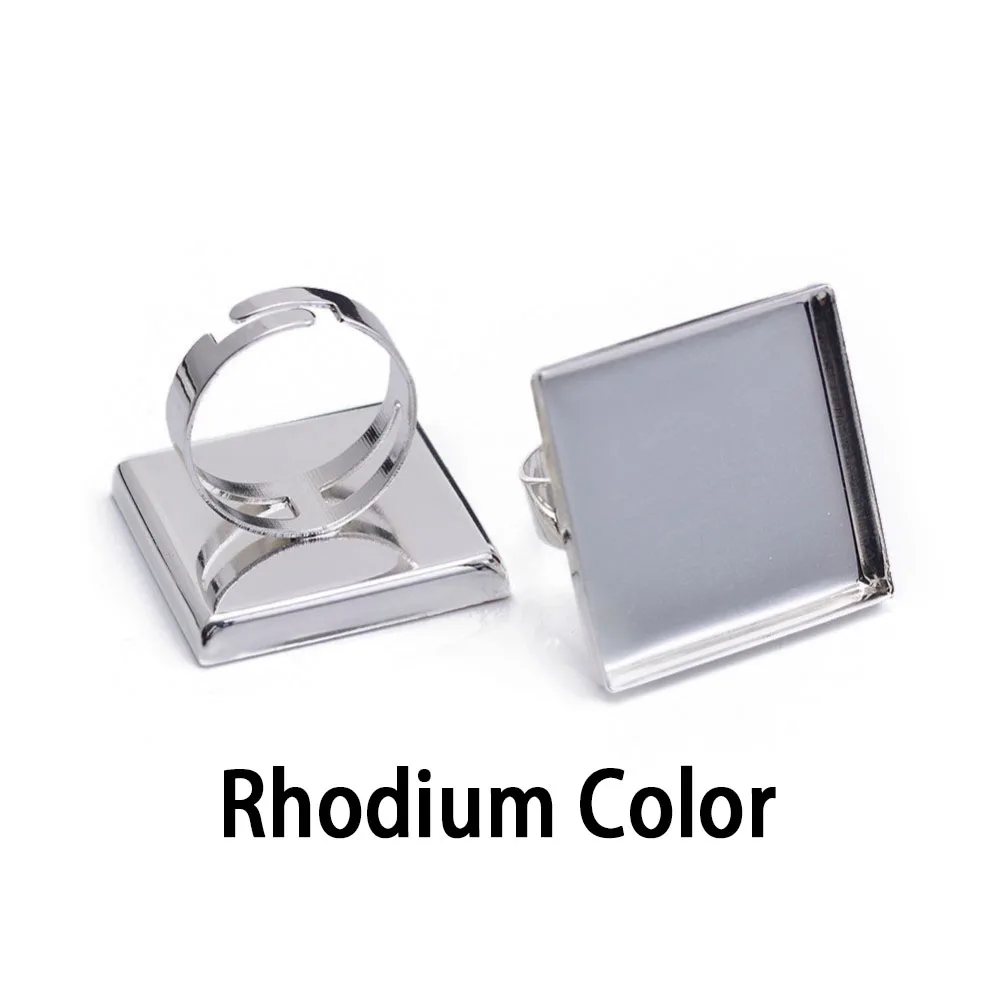 Rhodium Color 10 шт. 25 мм Регулируемые посеребренные кольца для установки заготовок с 1 дюймовым квадратным ободком для DIY кабошон, Ювелирная фурнитура - Цвет: Rhodium Color
