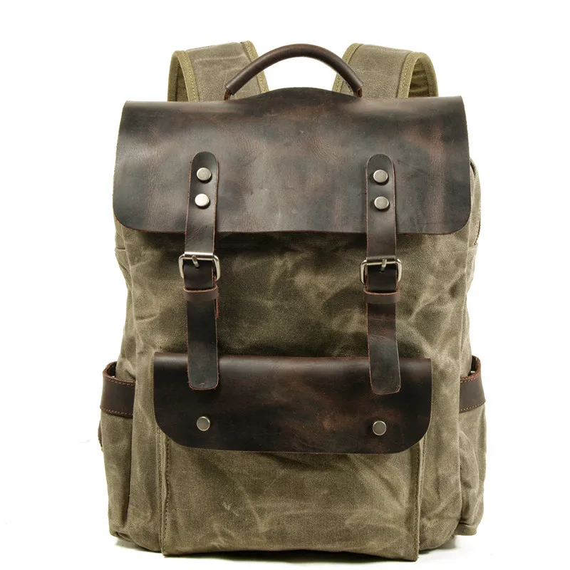 

Waterproof Leather Backpack Men Computer Bag Vintage Canvas Large Outdoor Travel Rucksack Designer School Bag Male Knapsack