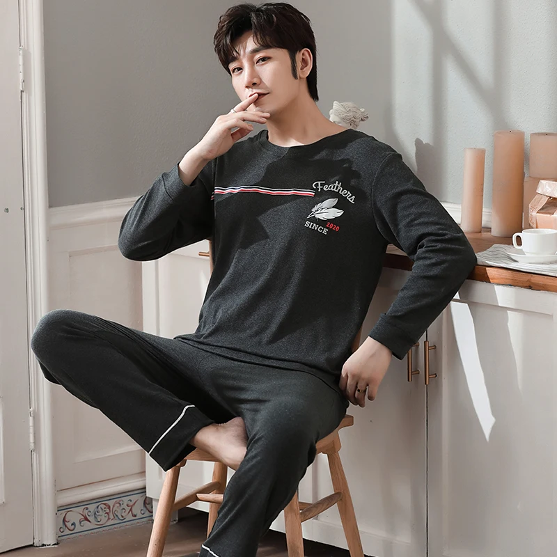 Мужской пижамный комплект Осень-зима для отдыха эластичная резинка на талии