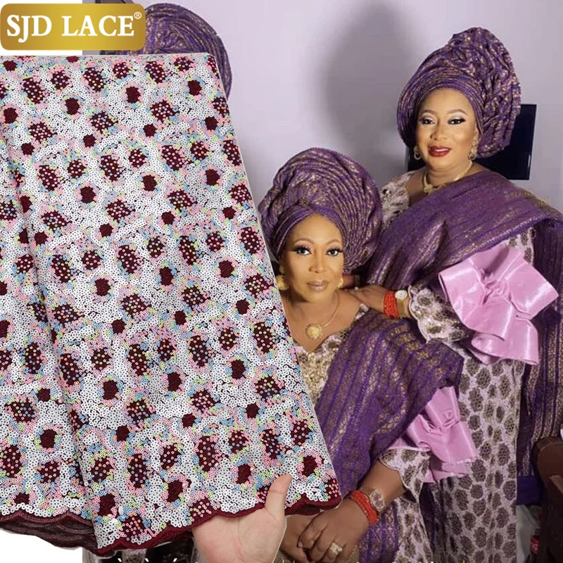 Купить Кружевные чистые белые свадебные материалы SJD, африканская кружевная ткань, высококачественные бусины, французская Тюлевая кружевная ткан...