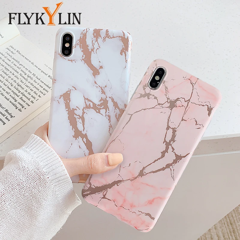 Чехол FLYKYLIN из розового золота с мраморным покрытием для IPhone X XS Max XR 6 S 7 8 Plus