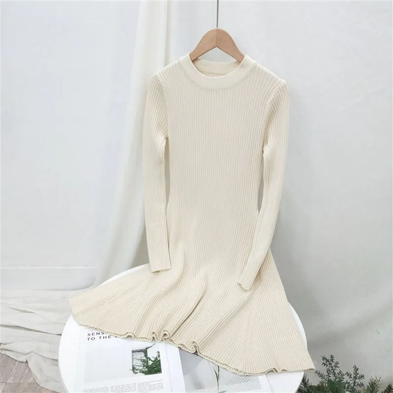 Women Long Sleeve Sweater Dress Women's Irregular Hem Casual Autumn Winter O-neck A Line Short Mini Knitted Dresses | Мать и ребенок