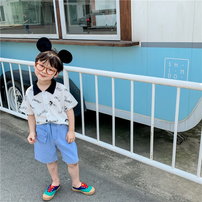 

Summer 2020 new children's short-sleeved shirts boys and girls summer thin cartoon tops children's wild shirts