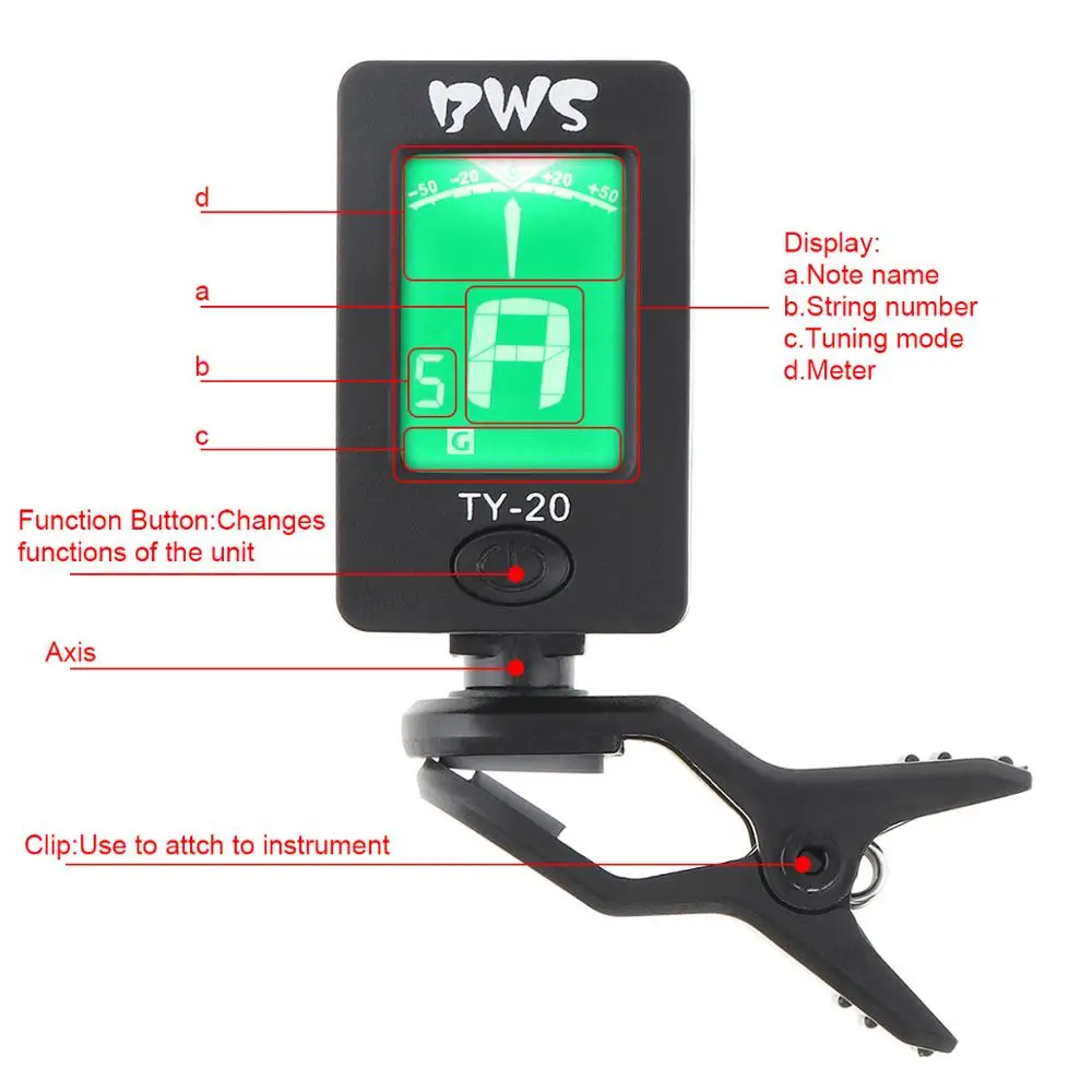 Портативный Клип-тюнер для гитары двойной цвет подсветка с батареей монет Для