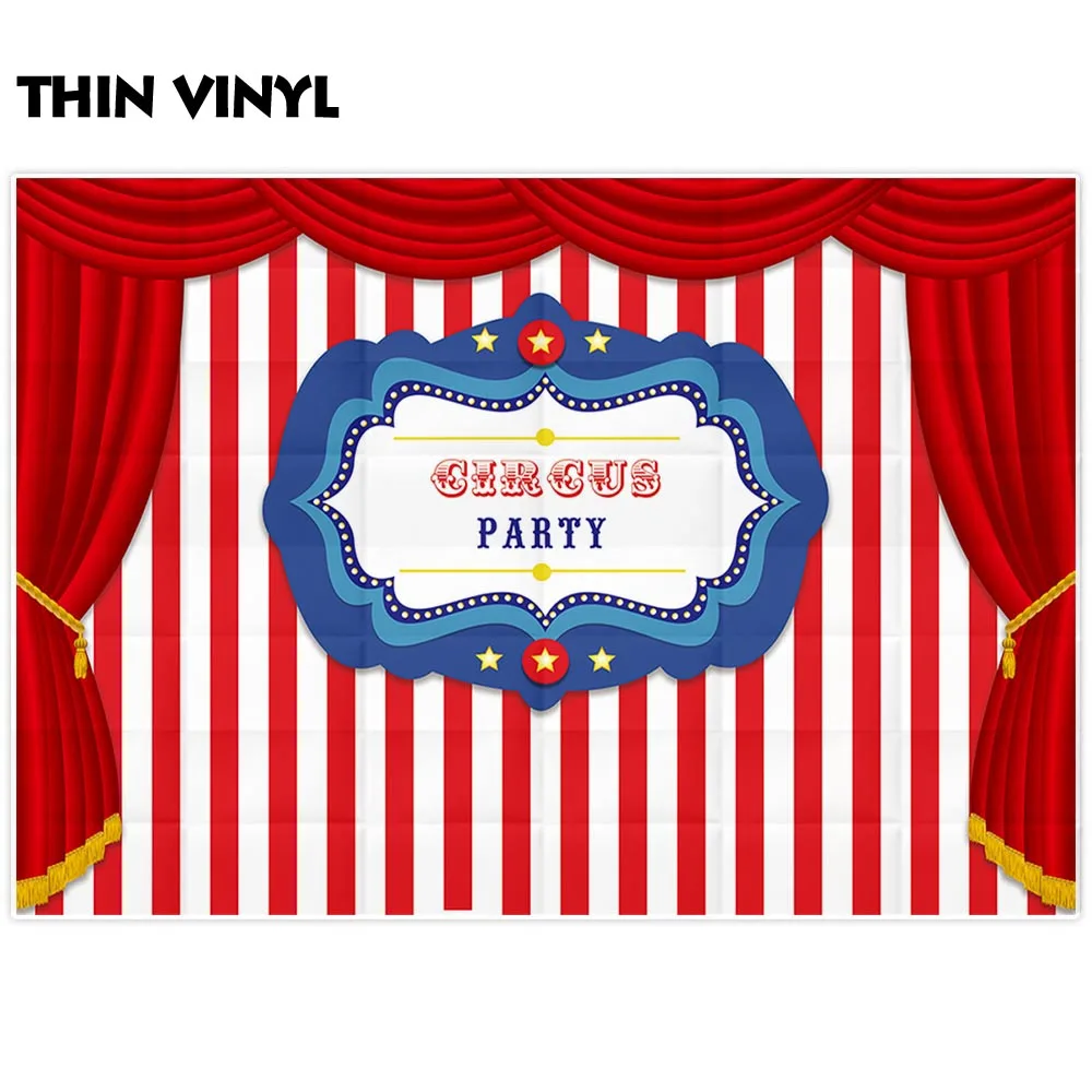 Allenjoy Circus Party Photocall Sripe Red White Stars Children Birthday Celebrate Event Curtains Baby Shower Cartoon Wallpaper | Дом и сад