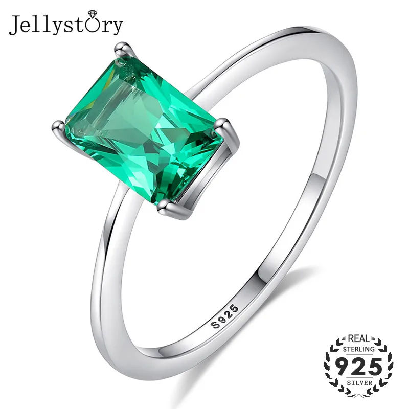 

Jellystory, новый дизайн, искусственное серебряное кольцо, ювелирные изделия, циркониевые вставленные кольца, Изумрудный зеленый цвет, драгоценный камень для женщин, размер 6-9