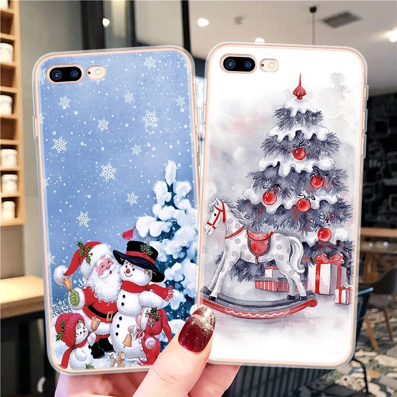 Рождественский новогодний чехол для iPhone 12 11 Pro Max XR XS X 5 5S SE 2020 Мультяшные Чехлы 7 8 6