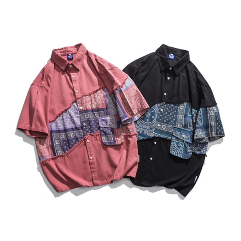 

Summer casual couple shirt patchwork printed shirt coat