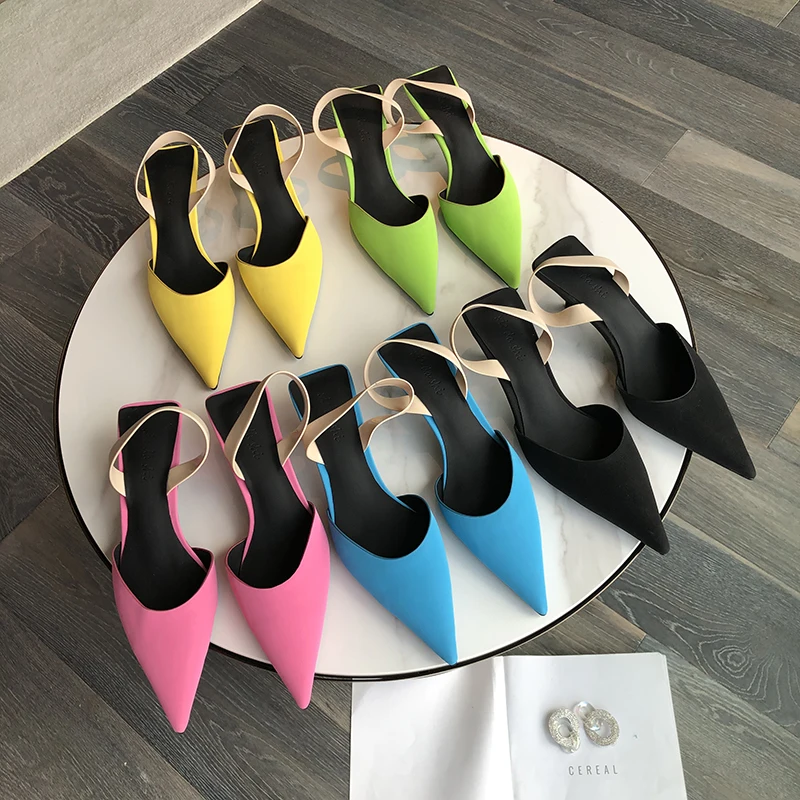 2021 Новые поступления женские остроносые туфли лодочки яркие сандалии с ремешком