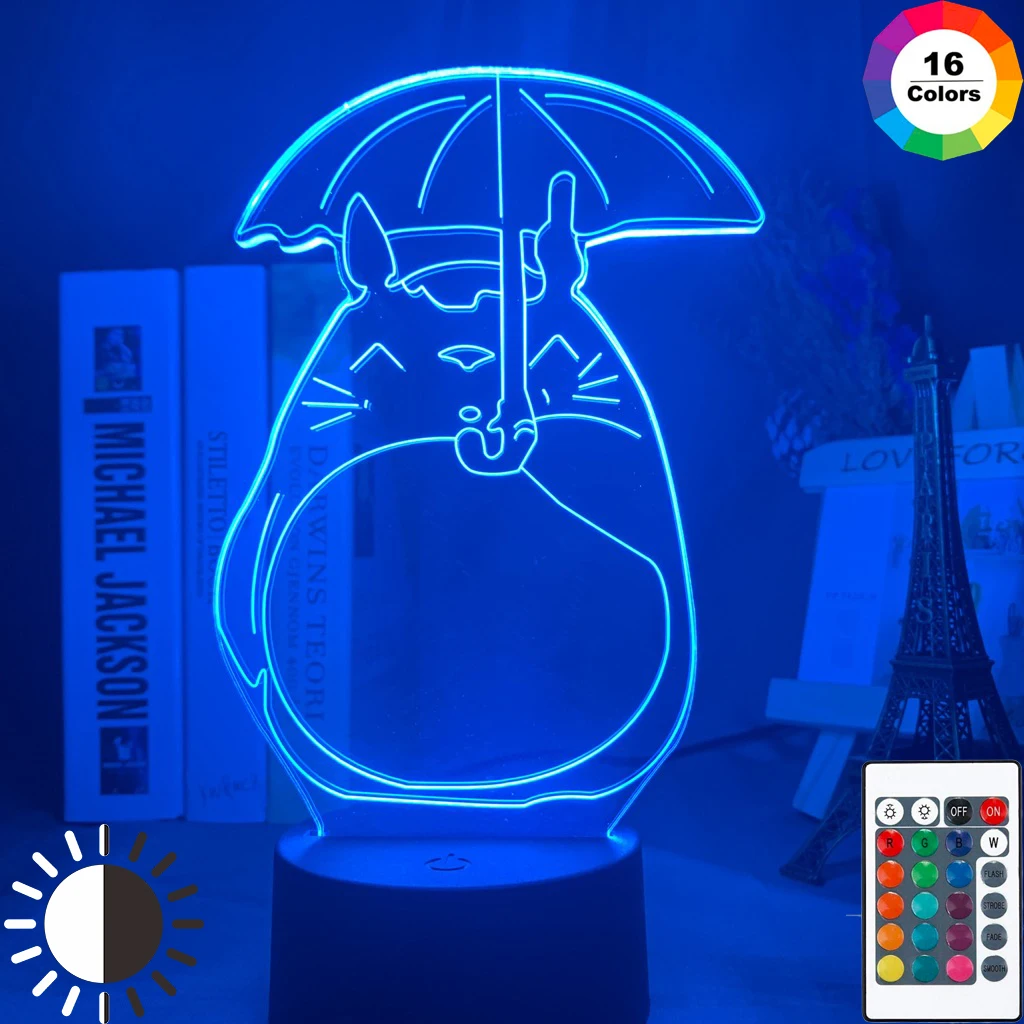 

Зонт в стиле японского аниме «Мой сосед Тоторо», светодиодный ночсветильник для спальни, лампа с 3d иллюзией для детей и девочек, подарок на д...