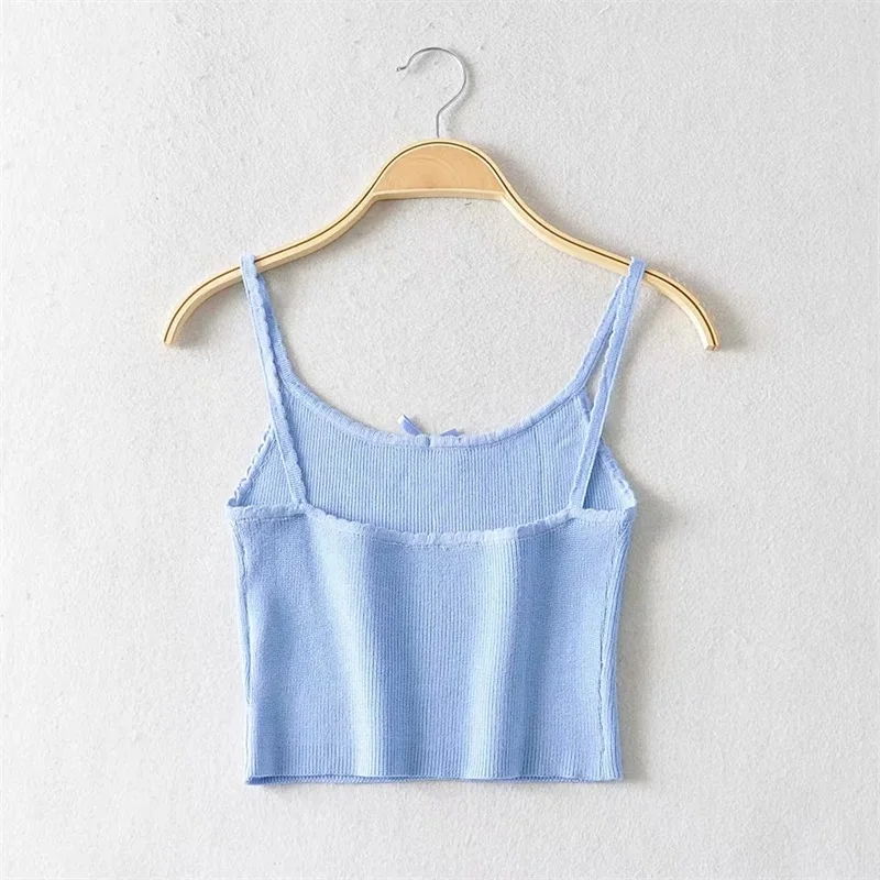 

Women Bowknot Detail Rib Knitted Cami Top cropped top halter top cute tops tops women