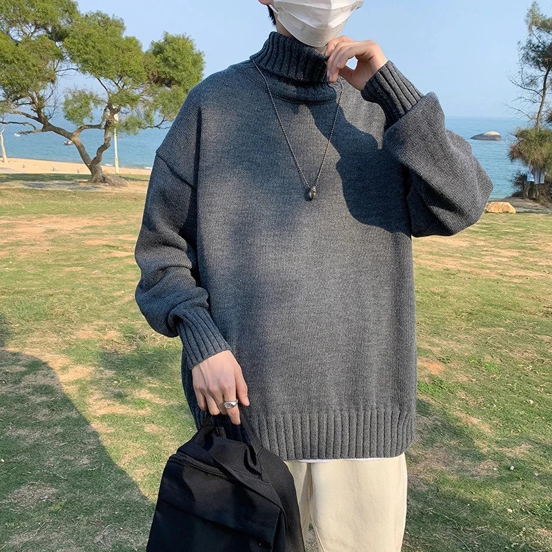 

New Turtleneck Sweaters Men Loose Knitted Pullover Streetwear Mens Oversized Sweater Fashion Casual Sweater Men Pullovers M-5XL