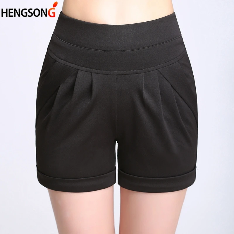 

Women Beach Shorts Summer Plus Size Shorts Elastic Waist Ladies Solid Draped Shorts with Pockets Black White Comfortable
