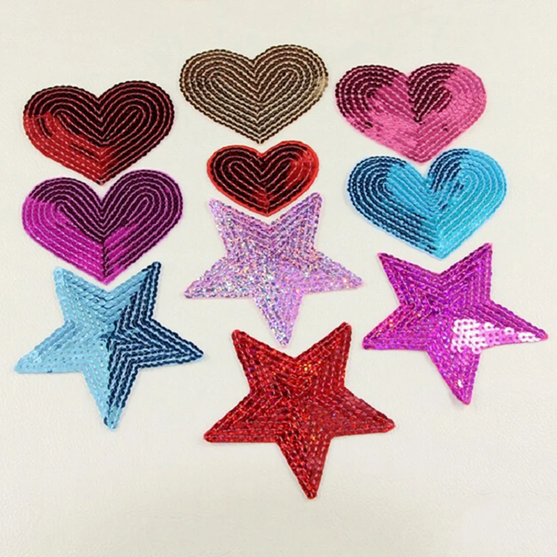 1 шт. нашивки с сердечками звездами и блестками для одежды вышитые железные