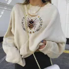 Женский короткий свитшот, утепленный, с принтом пчелы и длинным рукавом