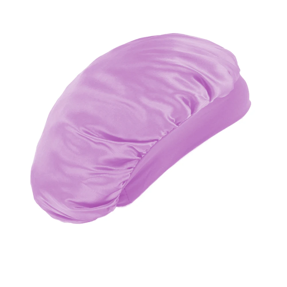 

New Fshion Women Satin Night Sleep Cap Hair Bonnet Hat Silk Head Cover Wide Elastic Band Hair Bonnets Shower Cap Women
