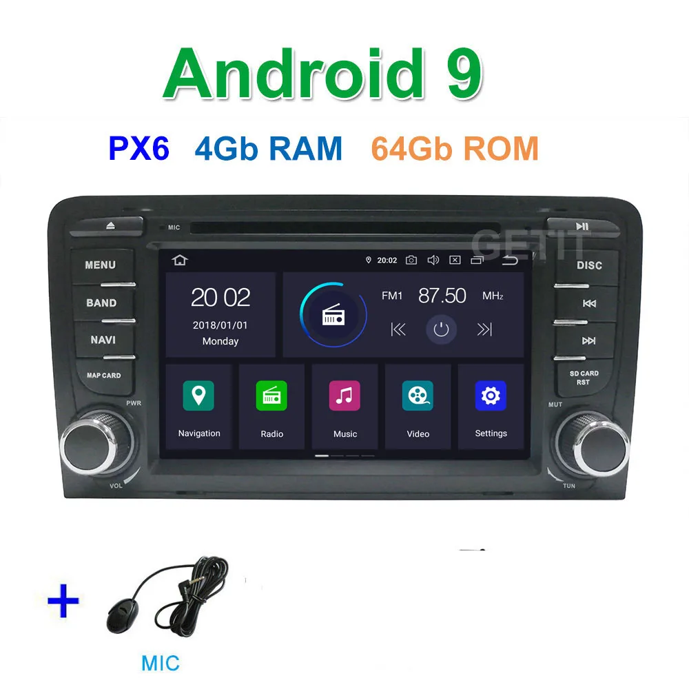 DSP 64G PX6 Android 9,0 автомобильный DVD видео стерео плеер gps навигация для Audi A3 8P 2003-2012 S3 2006-2012 RS3 Sportback 2011 - Цвет: PX6 4G-RAM 64G-ROM