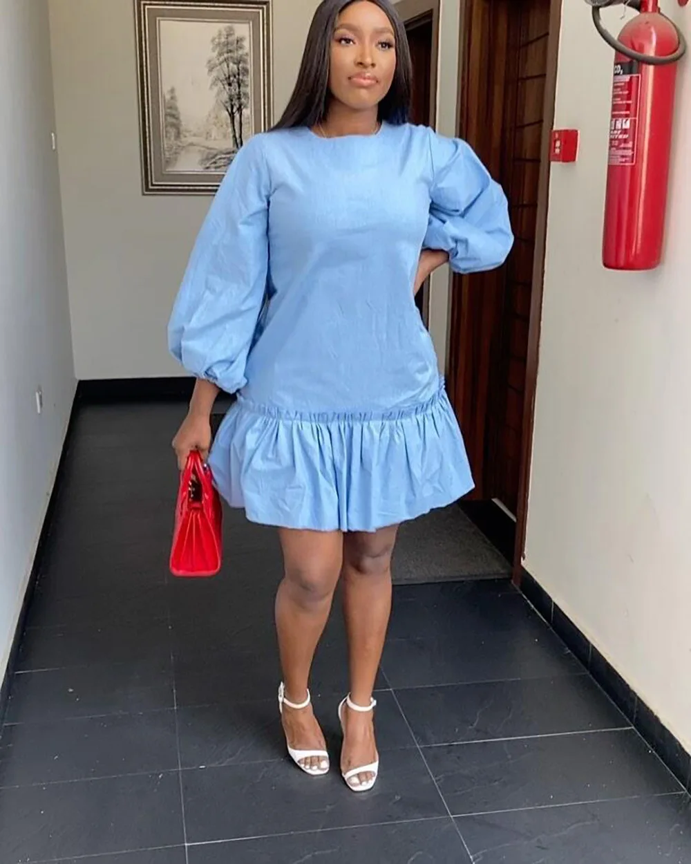 Женское платье чокер с рукавами фонариками|Женские платья| |