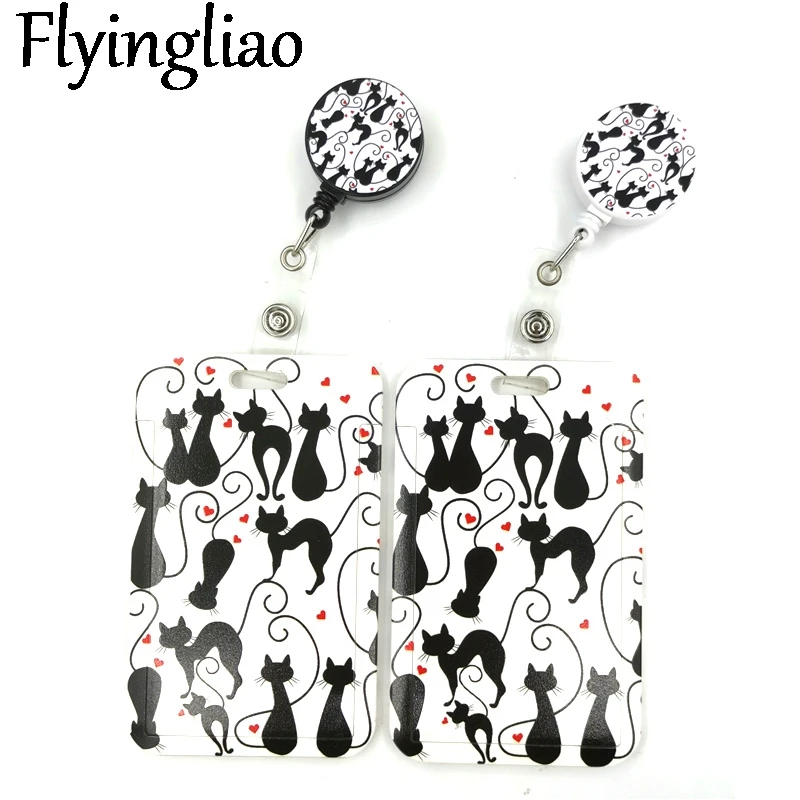 

Black Cat Paws Cute Card Cover Clip Lanyard Retractable Student Nurse Badge Reel Clip Cartoon ID Card Badge Holder accessories