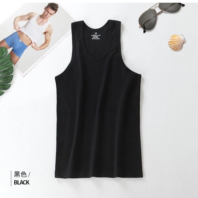 2pcs Cotton Mens Underwear Sleeveless Tank Top Solid Muscle Vest Undershirts O-neck Gymclothing Fitness Breathable Undershirt