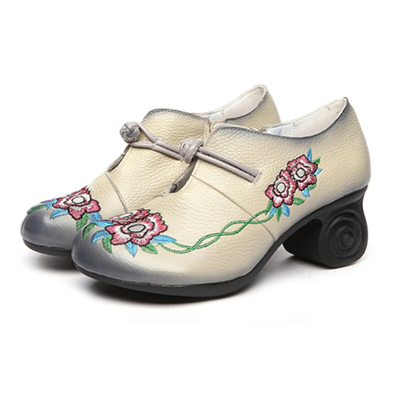 Женские туфли лодочки Tyawkiho с вышивкой серые женские на высоком каблуке 6 см