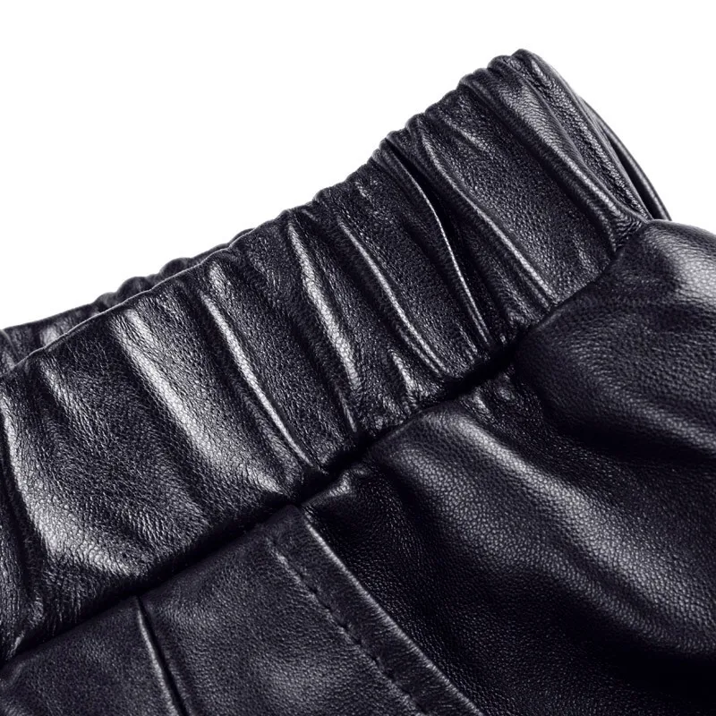 

2020 New Designer Women Casual Boyfriend Harem Pants Genuine Leather Streetwear Trousers Female Elastic Wasit Ankle Length Pants