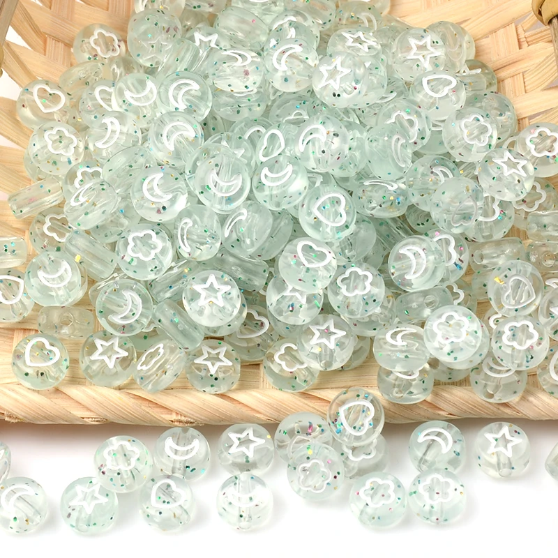 

Transparent Fluorescence 4*7mm Random Mixed Round Flat Acrylic Flower Star Moon Heart Loose Spacer Beads For Diy Jewelry Making