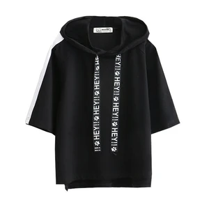 Футболка Merry Pretty женская с капюшоном, повседневная однотонная хлопковая рубашка в стиле Харадзюку, с коротким рукавом, уличная одежда, bbf