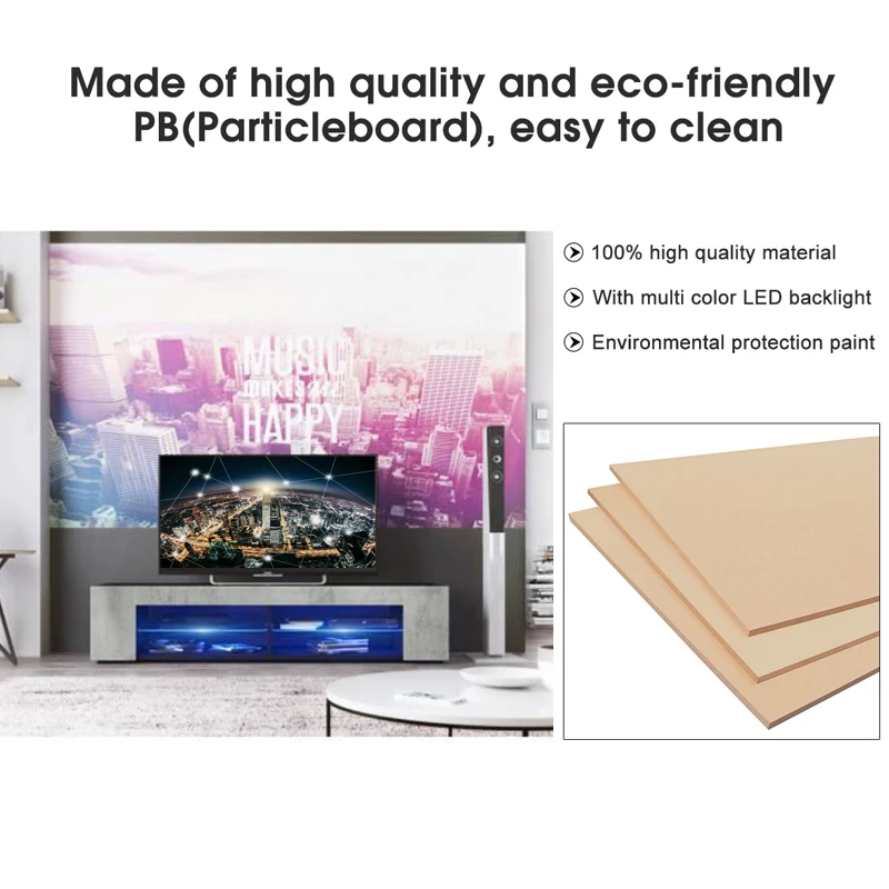 

57 Inch Portable Detachable TV Stand Two Unit Cabinet Console with LED Light Shelves for Living Room US Shipping