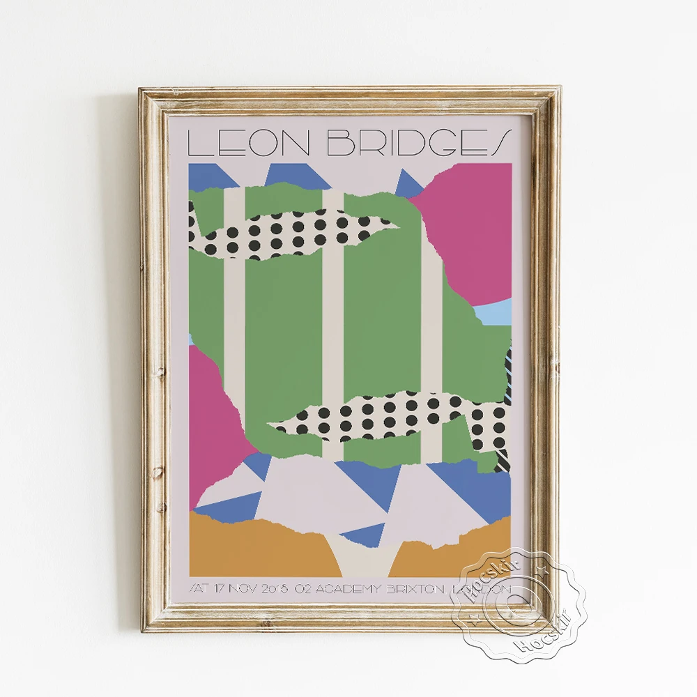 

American Singer Leon Bridges Poster, Irregular Pattern Abstract Design Art Prints, Pastoral Style Farmhouse Vintage Wall Decor