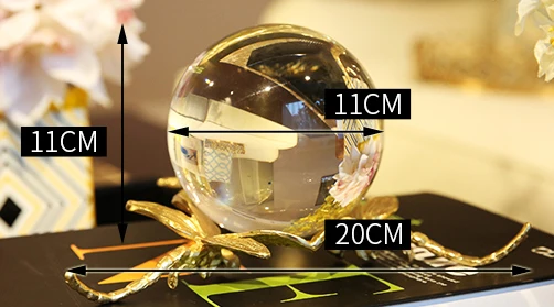 

11cm Crystal Ball With Three Brass Golden Dragonfly Stand Figurines Crafts Home Room Decor Wedding Handicraft Ornament Statue