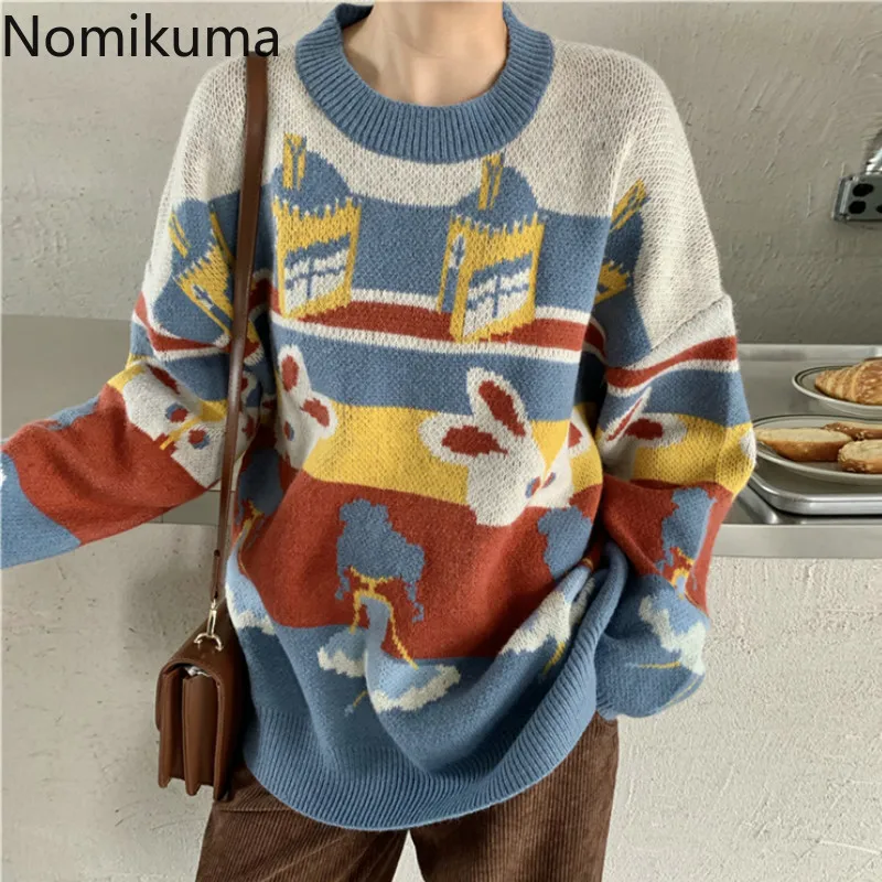 Пуловер Nomikuma джемперы Осень-зима новые ретро топы милый мультяшный жаккардовый