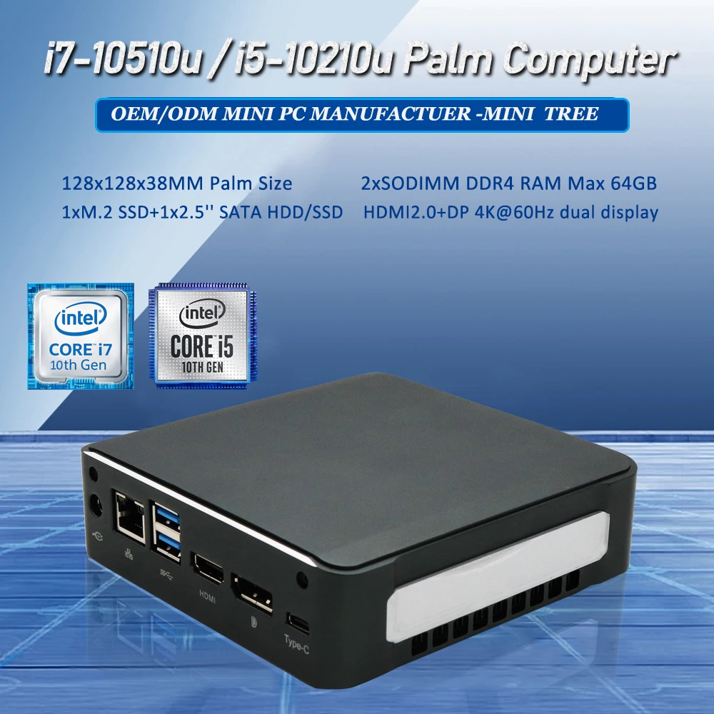 New Trend 10TH Mini PC i7 10510U i5 10210 2DDR4 M.2 NVME Window10 Pro Key 4K HDMI2.0 DP Nuc Barebone Mini Computer Gamer Host