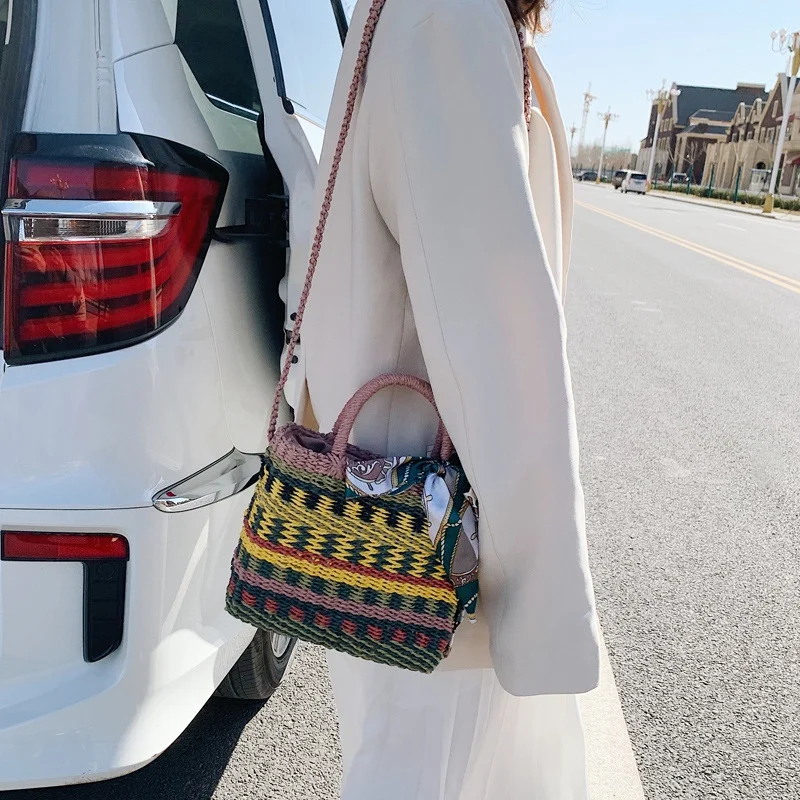 

Color Weave Women Straw Bag, Multicolor Woven Shopping Bag, Straw Beach Bag, Shoulder Bag, Tote Bag