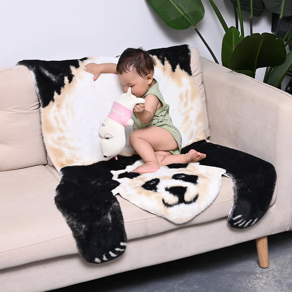 

Artificial Fur Animal Mat Machine Washable Seat Pad Tiger Panda Printed Rug Nonslip Antiskid Mat Soft Warm Rugs for Living Room