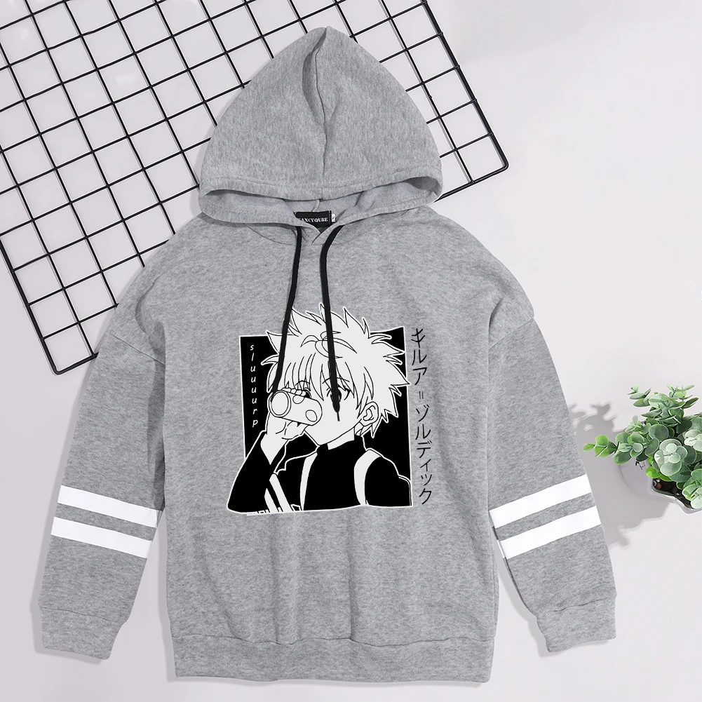 

Kawaii Hoodies Men Women Long Sleeve Sweatshirt Killua Zoldyck Anime Manga Black Hoodies Tops Female Clothes