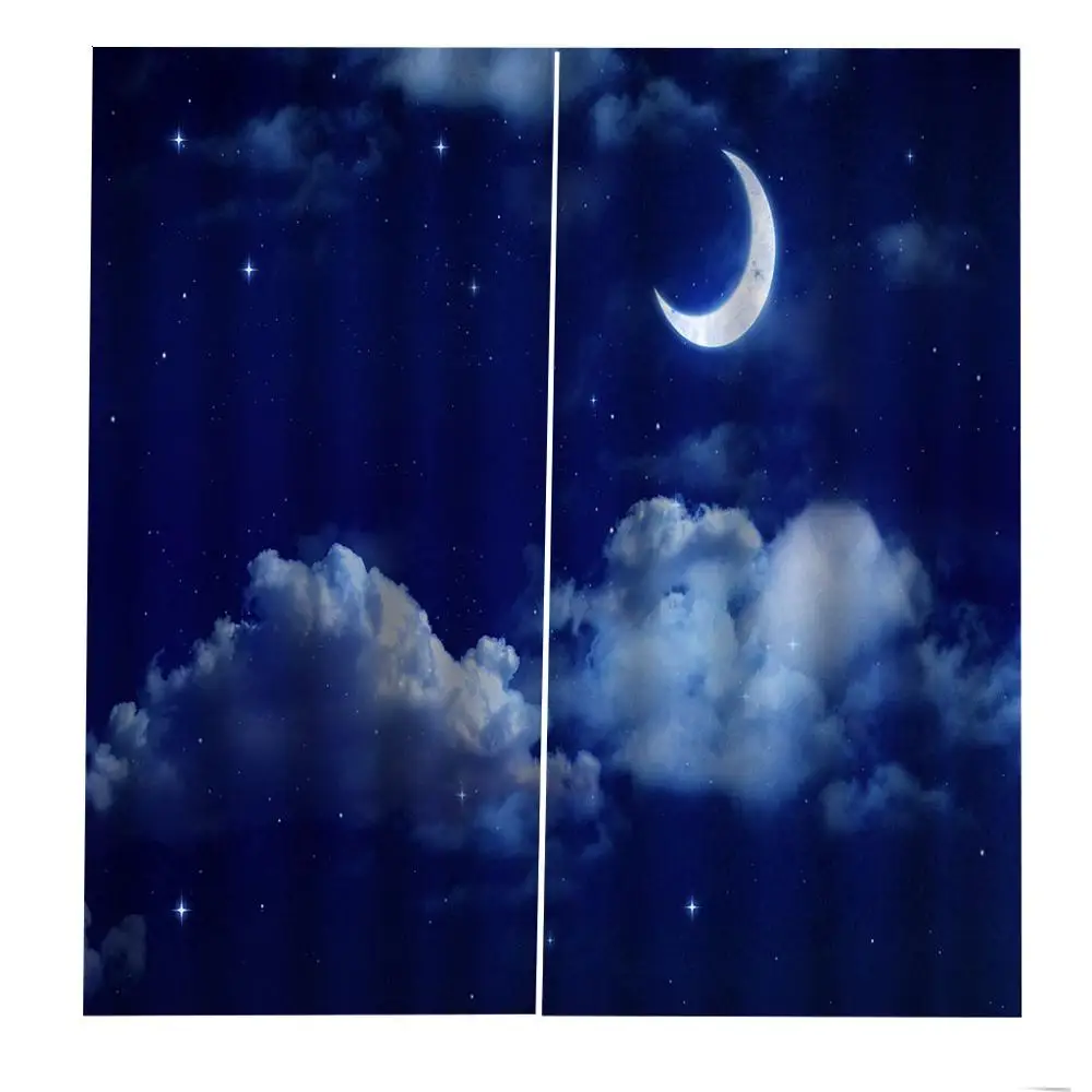 Шторы декор для гостиной спальни 2 панели занавеска с окошком ночным синим небом s