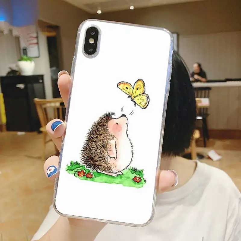 

Kawaii Hedgehog cute cartoon Phone Case Transparent soft For iphone 5 6 7 8 11 12 s c se plus mini x xs xr pro max shell