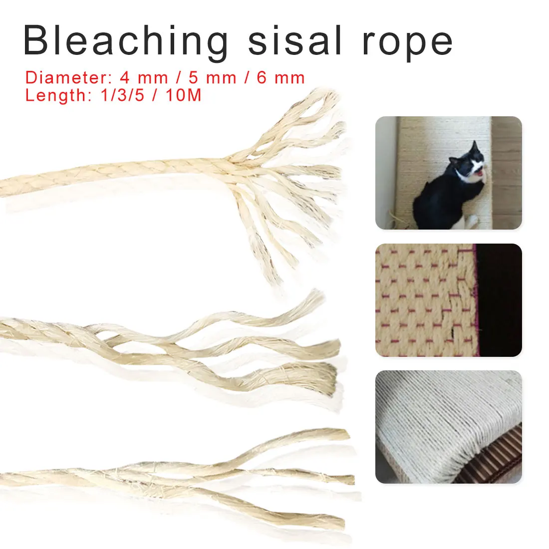 

Durable Sisal Cat Climbing Frame Rope 1m/3m/5m/10m Cat Sharpening Paw Cat ScratchingToy DIY Office Desk And Chair Legging Tool