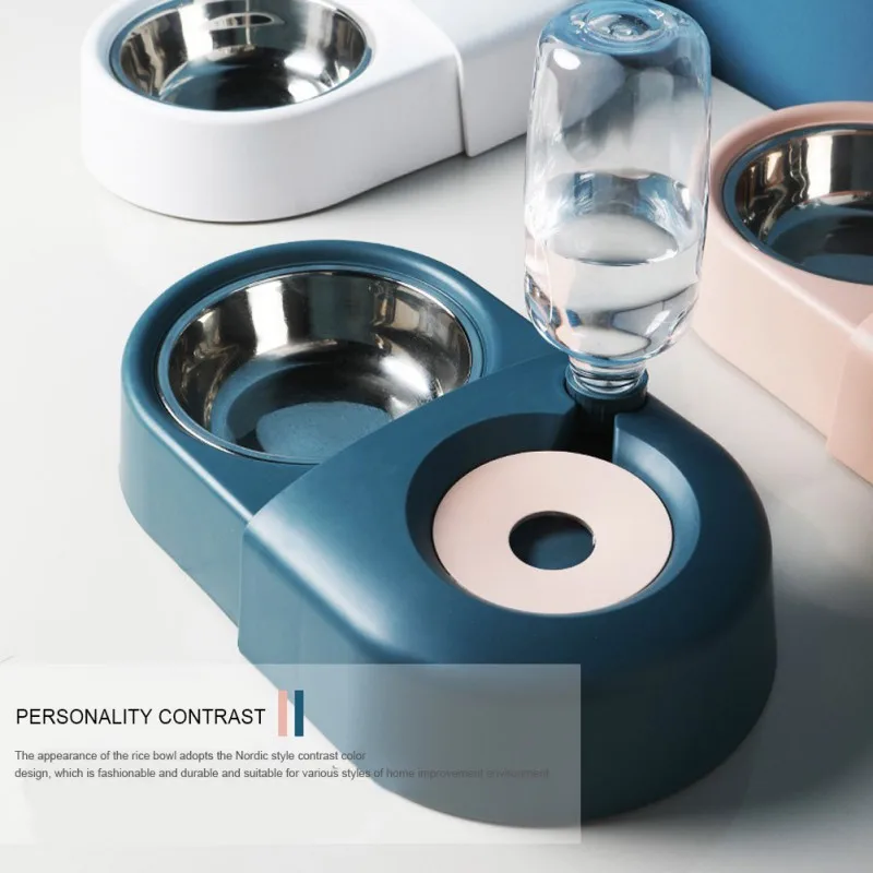 

Pet Double Bowl Feeder Dog Cat Food Water Bowl Fountain Automatic Drinking Raised Stand Dish Bowls Pet Feeding Supplies